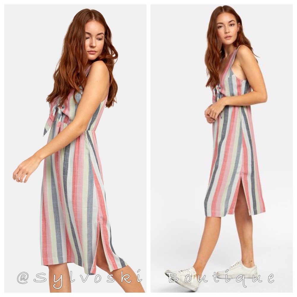 🔥RVCA FLOSSIE STRIPED MIDI DRESS NWT - Picture 1 of 7